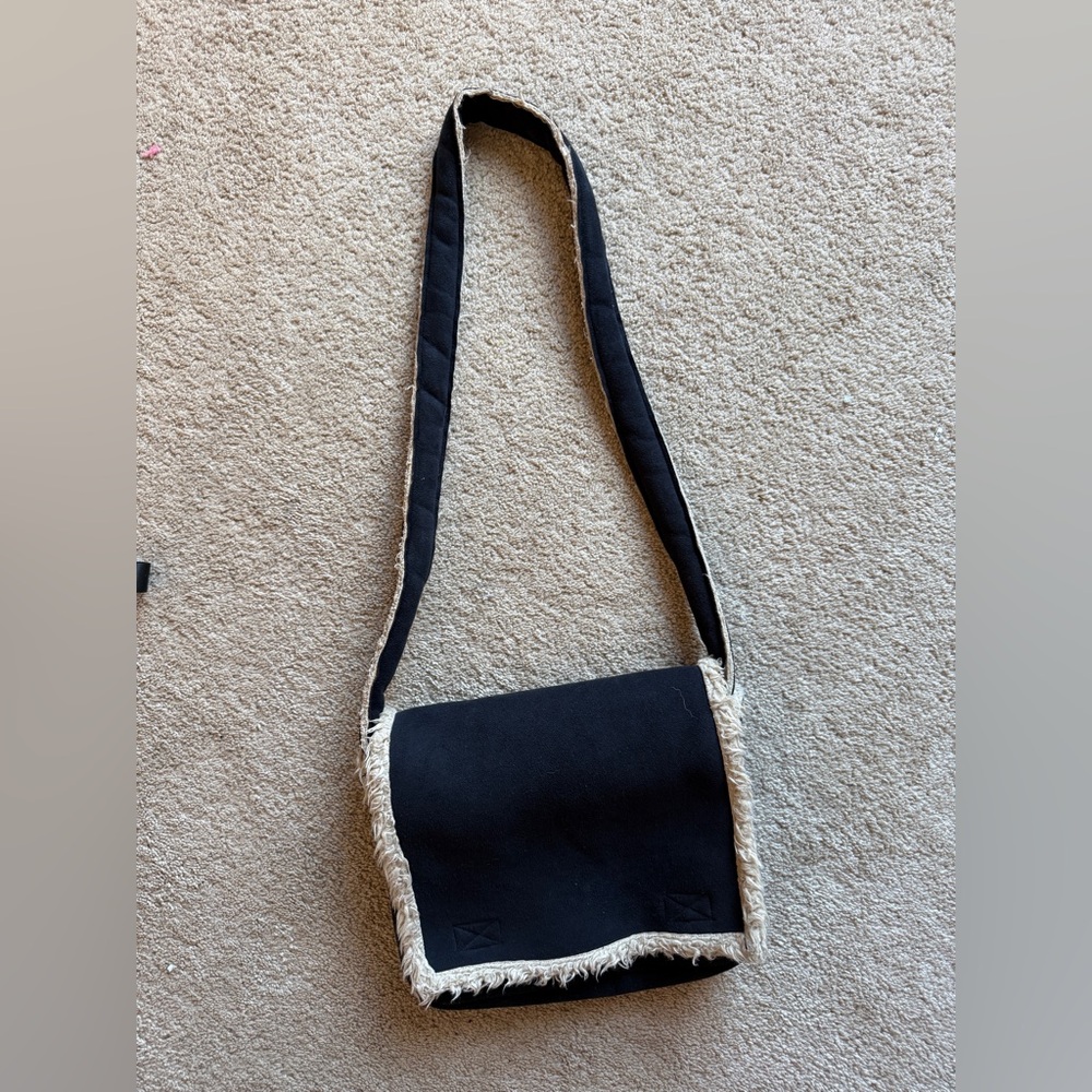 Stylish Black and Tan suede faux fur women’s crossbody purse